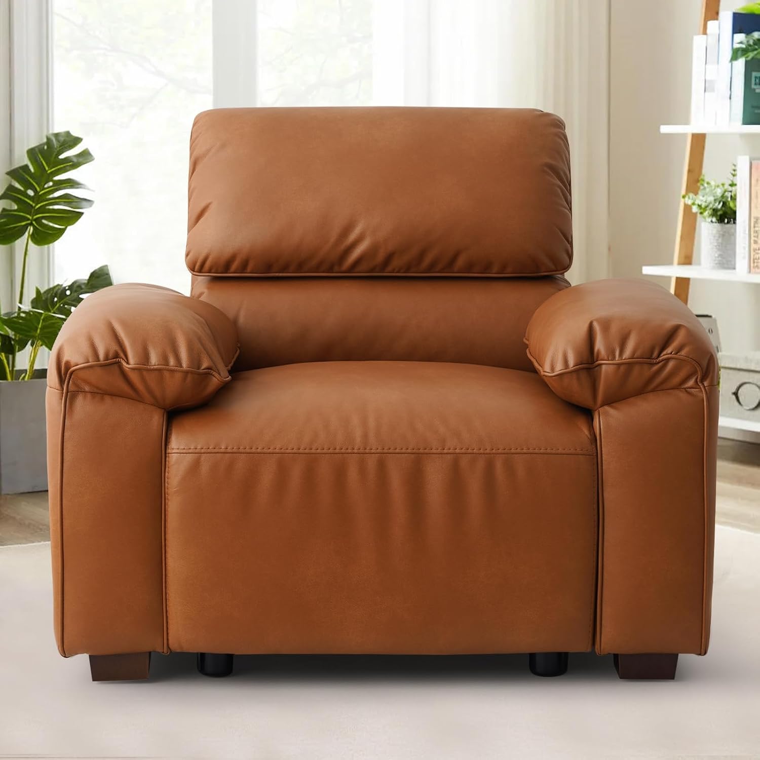 Harkawon Modular Sofa Couch with Pillow Armrest, Loveseat Leather Sofa Couch Deep Seat, High Armrest, Leather Sofas, Couches for Apartment, Dorm, Office (Orange, 2-Seater)