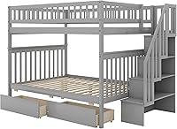 Vista 119 de Harper & Bright Designs Litera de tamaño matrimonial sobre matrimonial con 3 cajones, litera de madera maciza con almacenamiento y riel