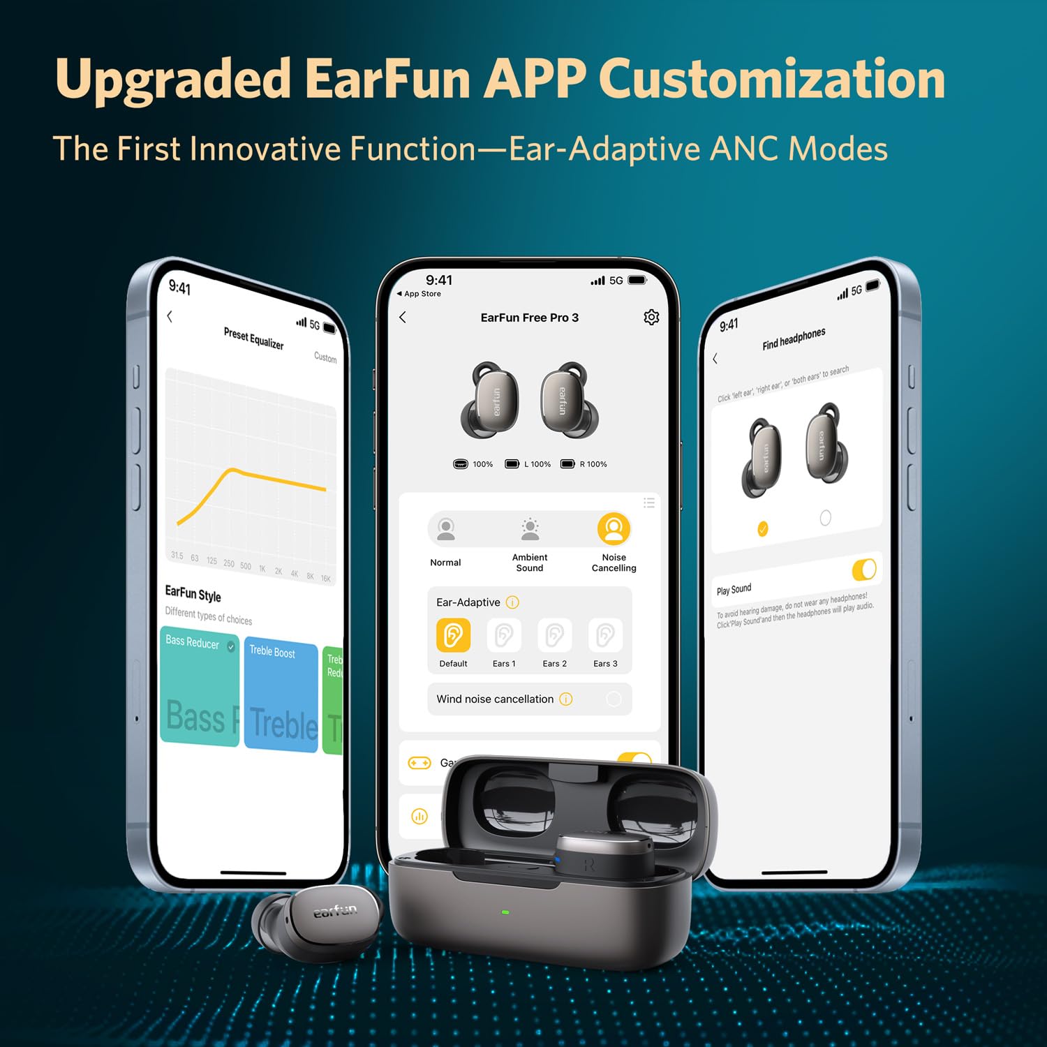 EarFun Free Pro 3 Cuffie Auricolari Wireless con Cancellazione del Rumore Suono Hi-Res, Snapdragon Sound con Qualcomm aptX™ Adaptive, 6 Microfoni ENC, Connessione Multipoint, Ricarica Wireless, Nero