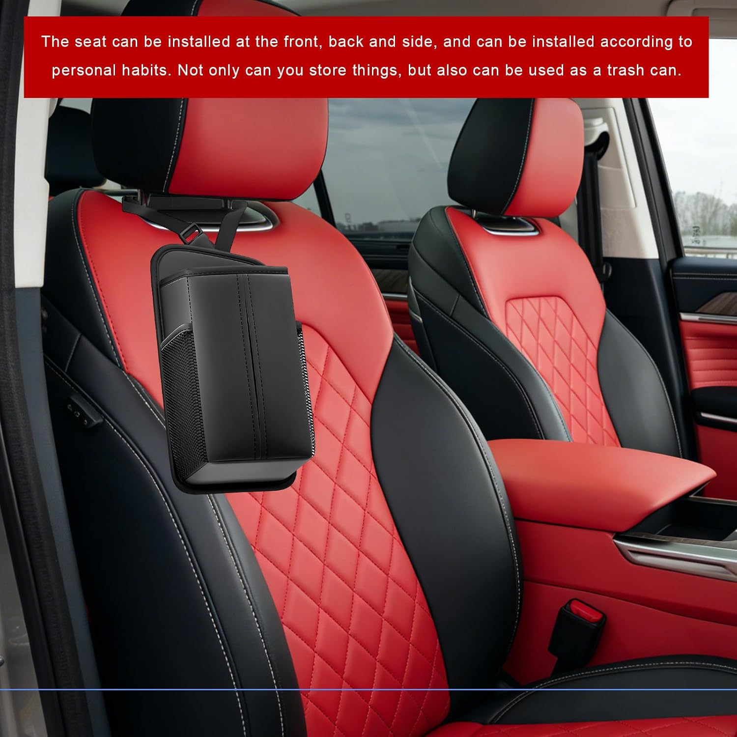 Car Tissue Holder, Waterproof Leather Auto Front Seat Side Tissue Box with 2 Mesh Pockets, Rectangular Large Napkin Holder Storage Hanging Bags for Cars SUVs Trucks