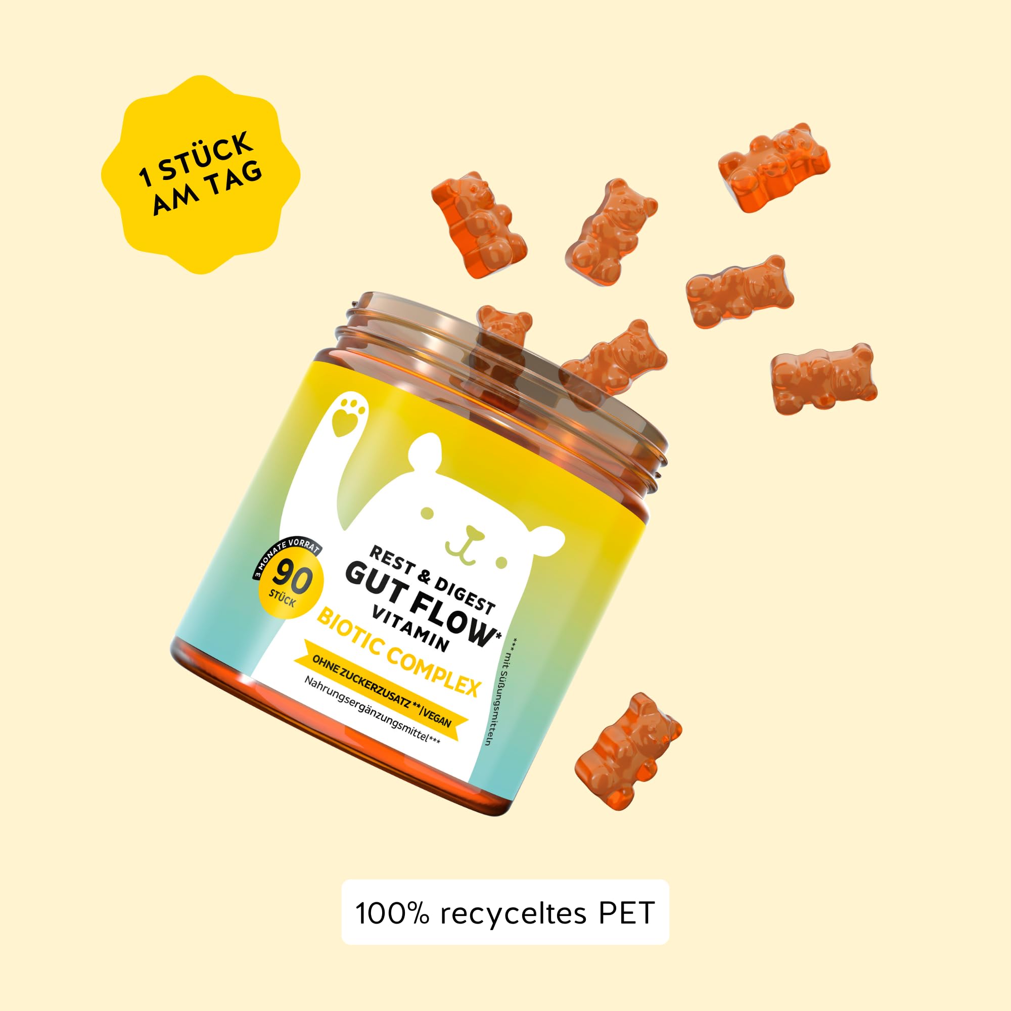 Bears with Benefits - Gummibärchen Bromelain - Probiotika - 90 Stück | Rest & Digest Gut Flow - Probiotika e Bromelain, Inulin,Vitmain B6 - Vorrat für 3 Monate - Ohne Zuckerzusatz, Vegan