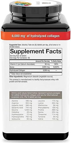 Miniatura 3 de 390 6000 mg de colágeno hidrolizado con refuerzo de biotina, para piel, cabello, uñas, envejecimiento, teddons y ligamentos Fórmula Suplemento