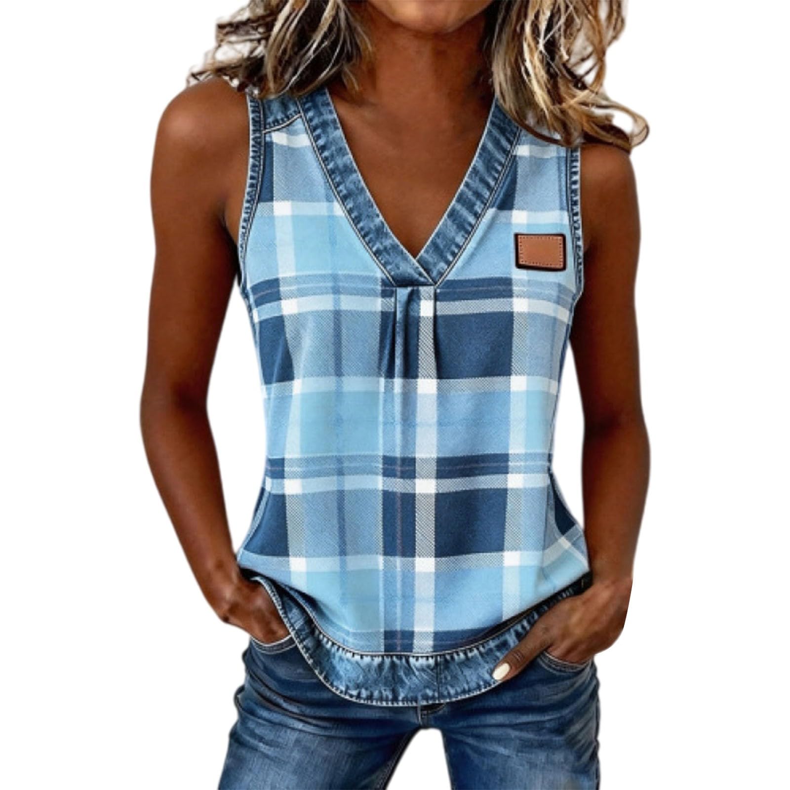 Camisetas sin mangas para mujer, camisetas casuales con cuello en V, plisadas, camisetas sin mangas estampadas, ropa de verano, blusa de satén negro con lunares blancos