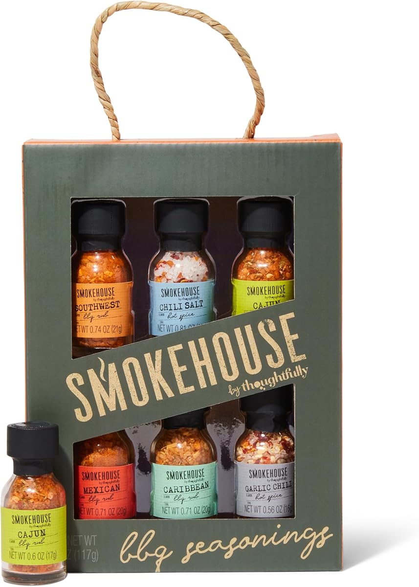 Thoughtfully Gourmet, BBQ Seasoning Collection, Variety 6 Pack, Flavours Include Southwest, Chilli Salt, Cajun, Mexican, Garlic Chilli Spice and Caribbean BBQ Rub, 25 mL Each