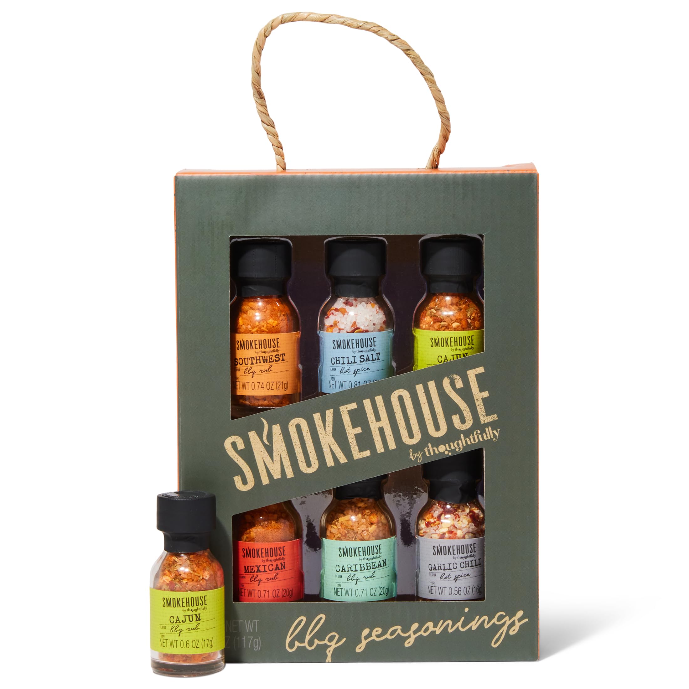 Thoughtfully Gourmet, BBQ Seasoning Collection, Variety 6 Pack, Flavours Include Southwest, Chilli Salt, Cajun, Mexican, Garlic Chilli Spice and Caribbean BBQ Rub, 25 mL Each