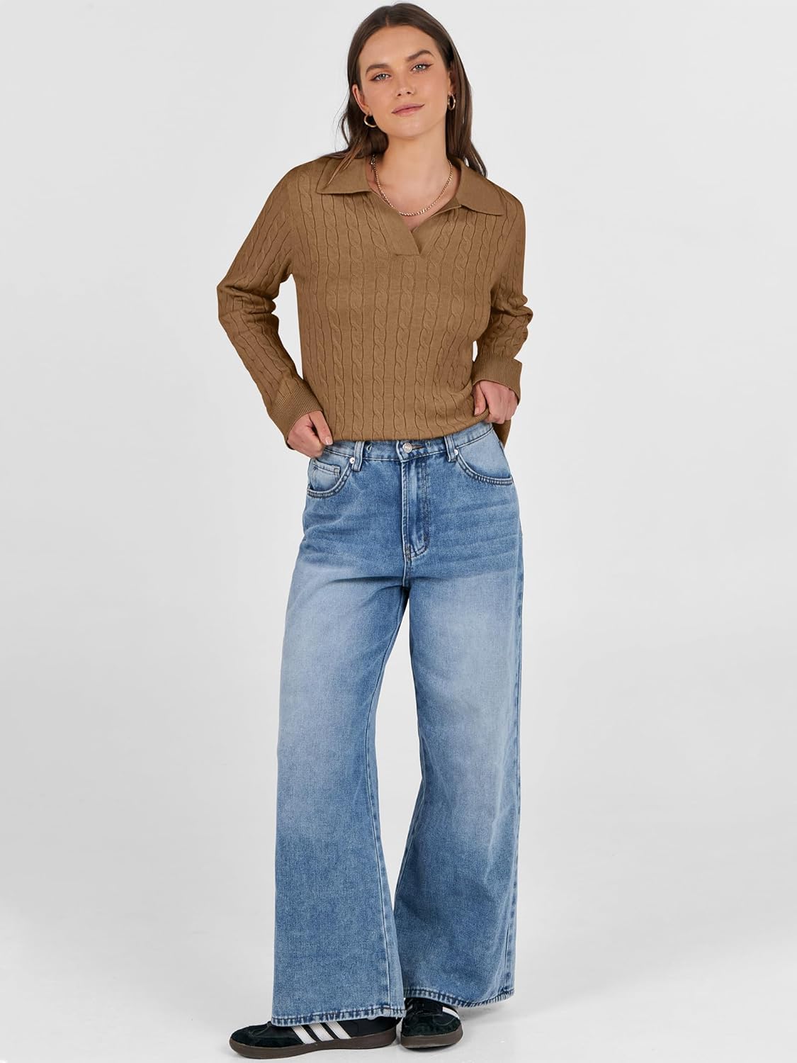 ANRABESS Womens Cable Knit Sweaters Long Sleeve V Neck Sweater Tops Casual Pullover Polo Shirts 2025 Fall Fashion Outfits - Image 6