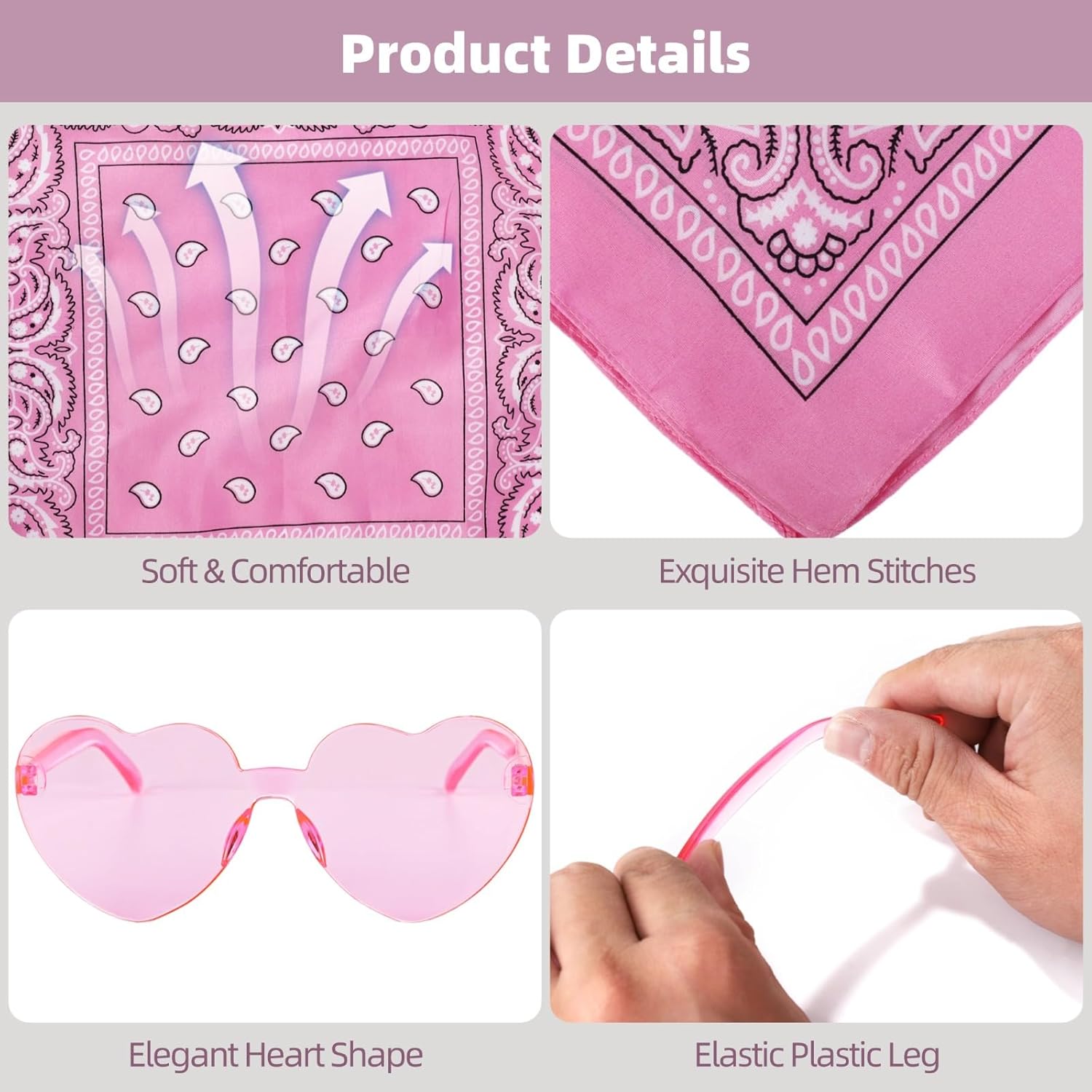 12 Sets Of Bandanas And Rimless Heart Sunglasses For Cowgirl Costumes, Ideal Accessories For Bachelorette Parties, Festivals, And Western-Themed Events