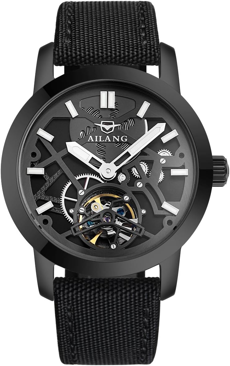 Men's Black Skeleton Self-Winding Auto Mechanical Wrist Watch (Canvas)