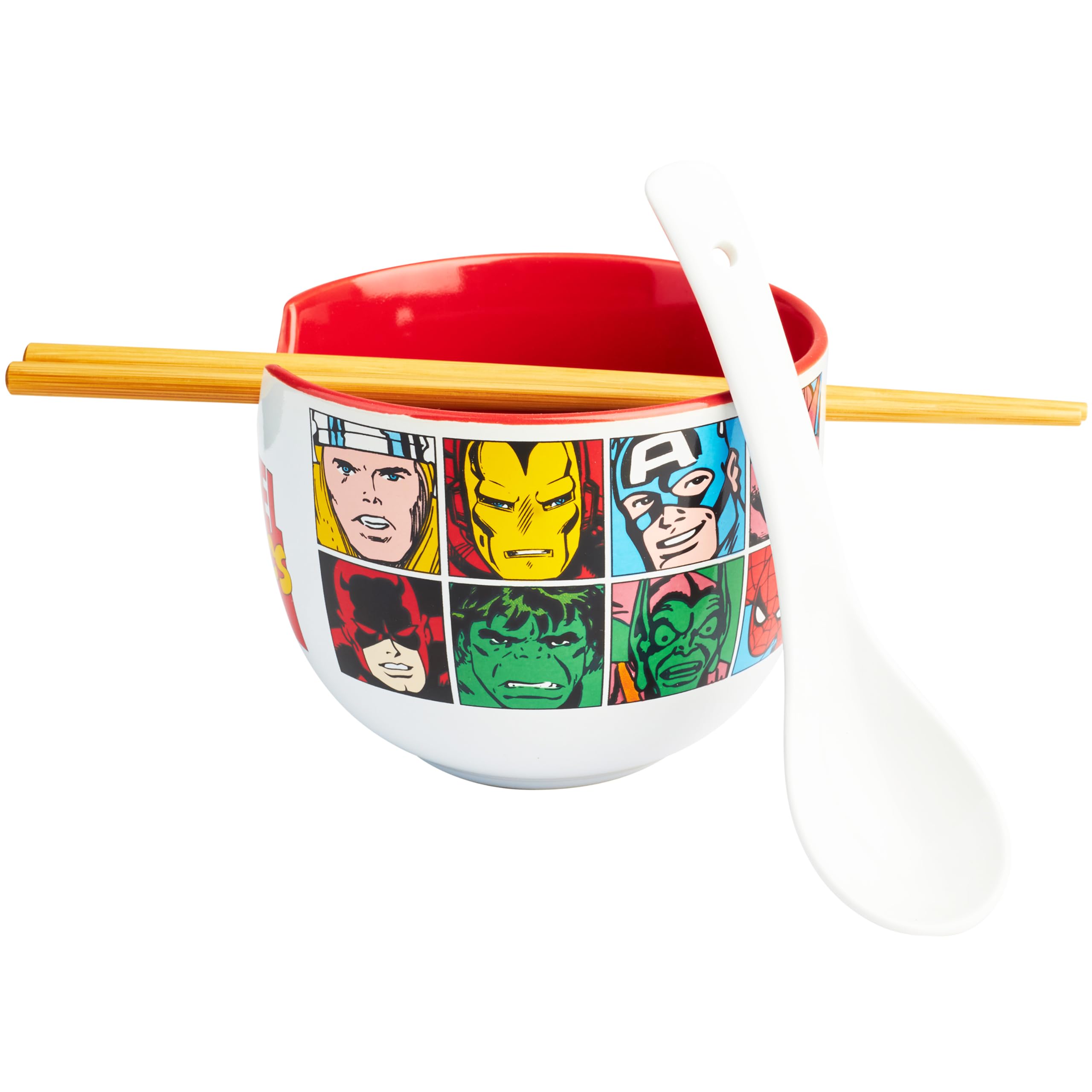 Set Bol à Ramen Marvel 600ml - Bol Céramique, Cuillère, Baguettes Bambou, Compatible Micro-ondes, Idéal Cadeau