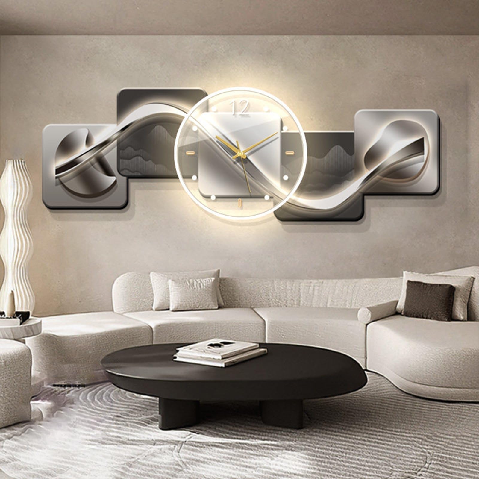 Horloge murale 3D moderne grand format argenté pour decoration murale de cuisine et bureau
