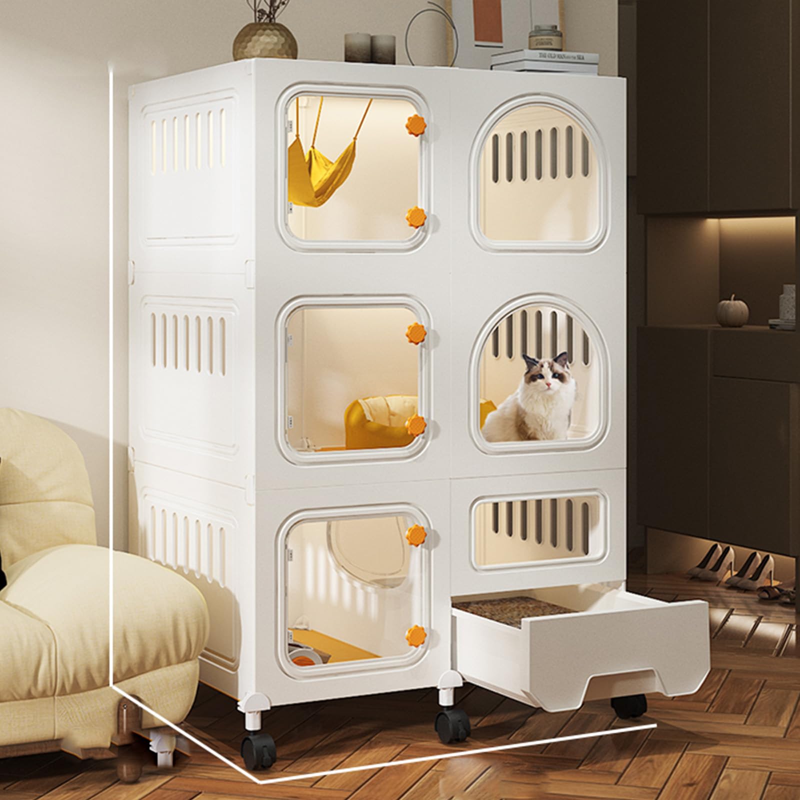 Niche d'exercice d'intérieur pour chat : grande cage à niveaux avec portes d'accès