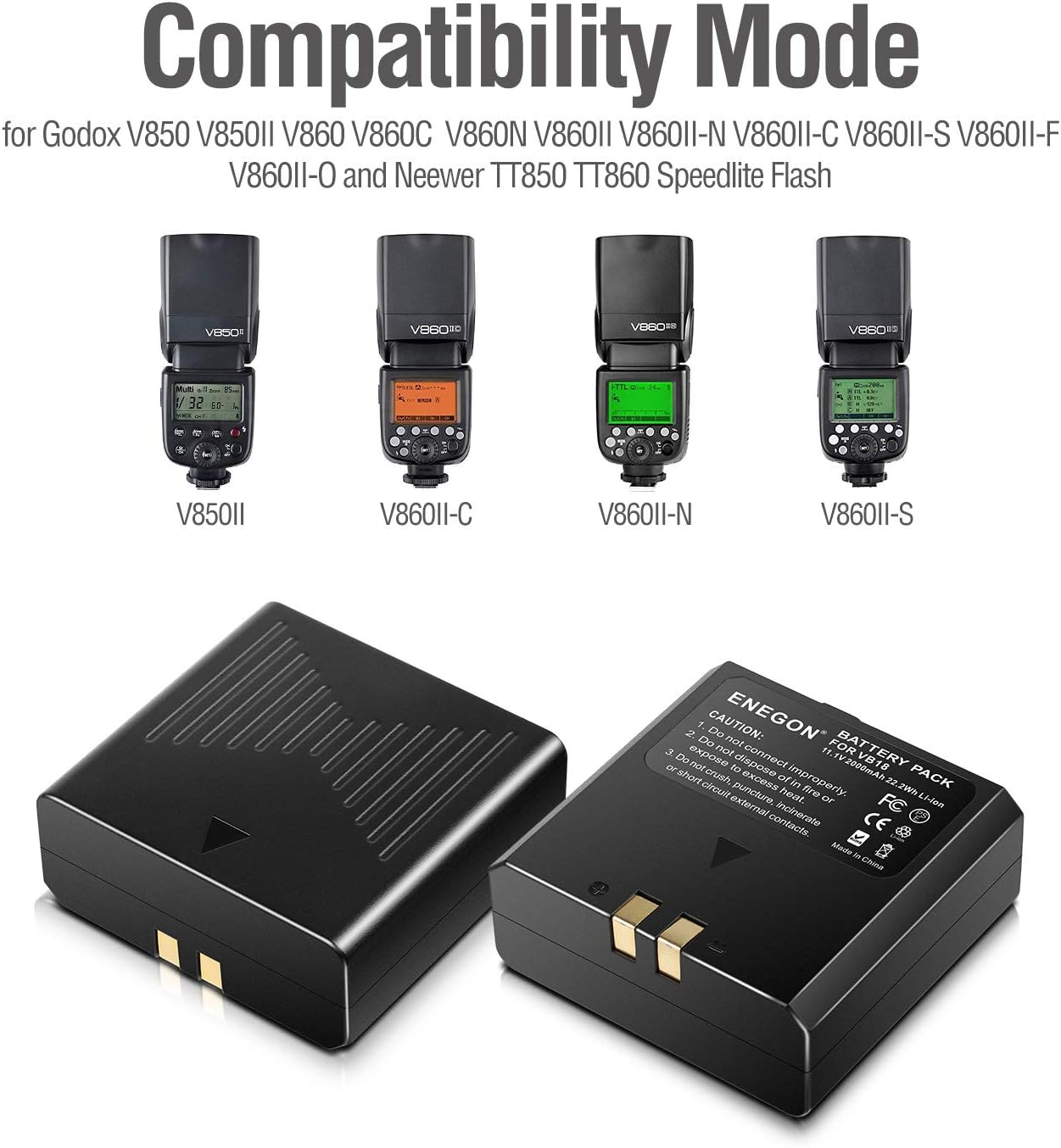 ENEGON VB18, Li-ion Battery VB18 (2-Pack) & Dual USB Charger for Godox V850 V850II V860 V860C V860N V860II V860II-N V860II-C V860II-S V860II-F V860II-O and Neewer TT850 TT860 Speedlite Flash