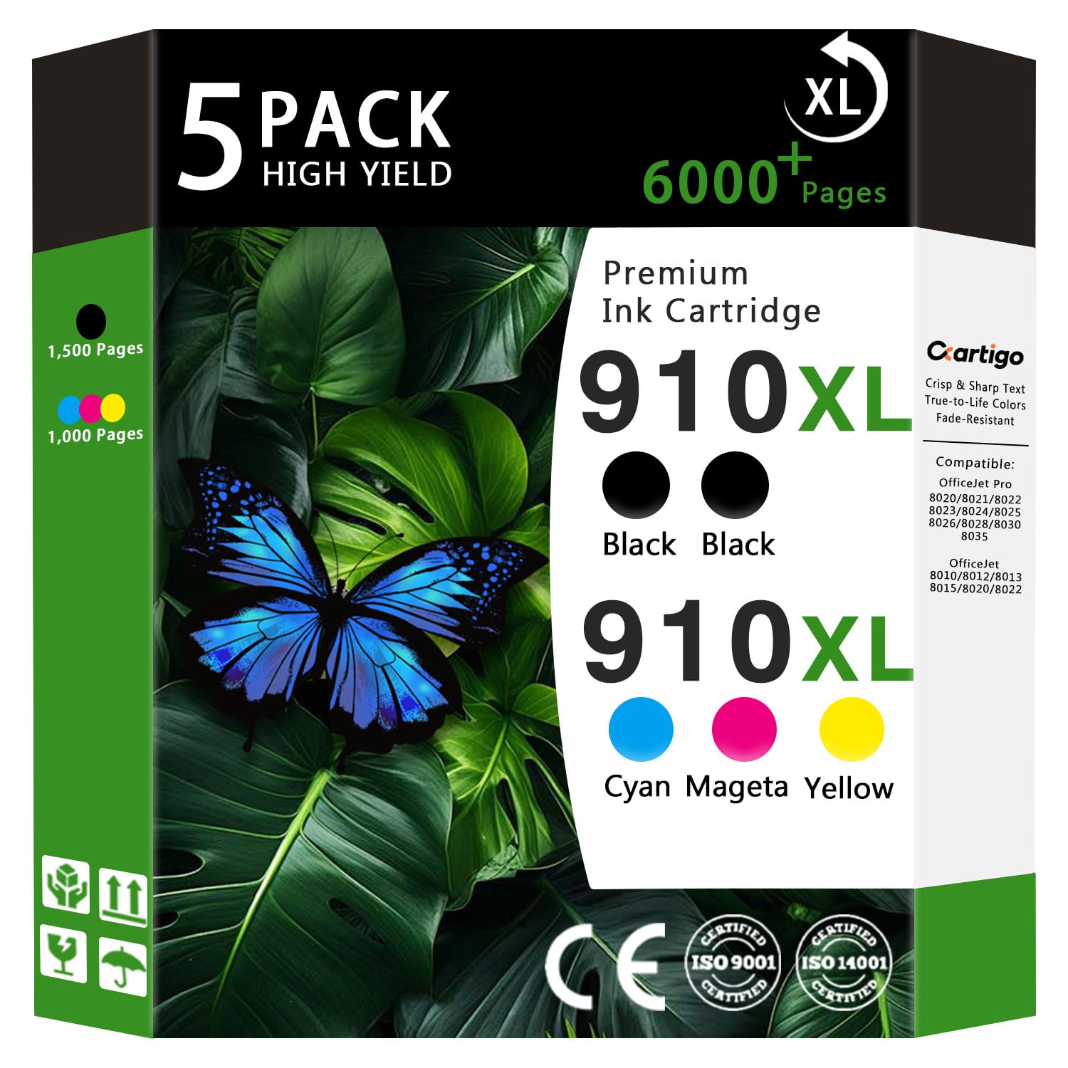 Photo 1 of 910XL High Yield Ink Cartridges Combo Pack Compatible for HP 910XL HP910 HP910XL Replacement for Office Jet Pro 8020 8025 8028 8010 OfficeJet 8015 8022 Printers (Black/Cyan/Magenta/Yellow 5-Pack)