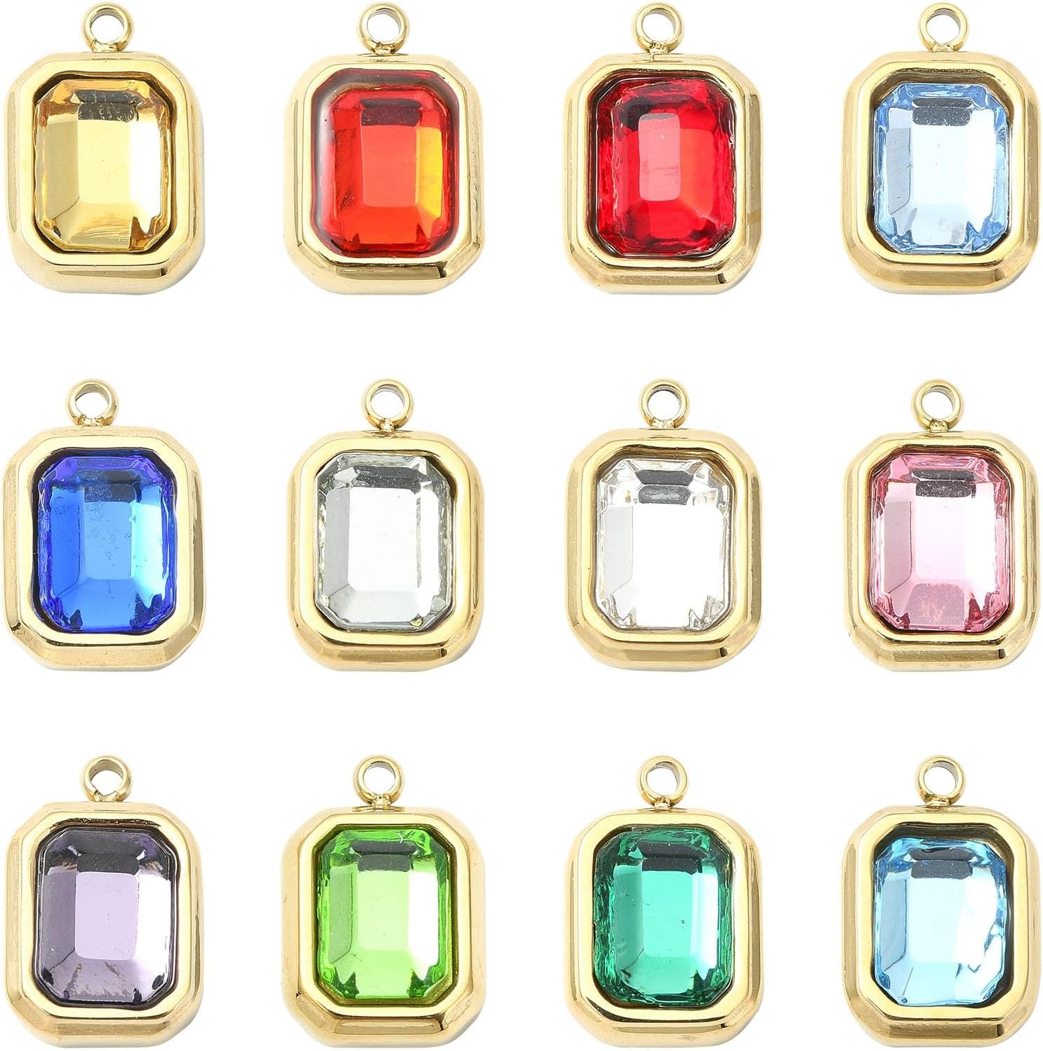 KitBeads 12Pcs Square Cubic Zirconia Charms Faceted 12 Colors Birthstone Charms Birth Month CZ Charms for Jewelry Making Bracelets Necklaces Crafts Bulk