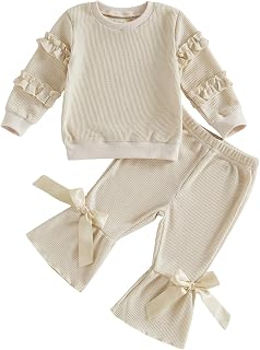 Toddler Girl Fall Winter Clothes Solid Color Sweatshirt Pants Set