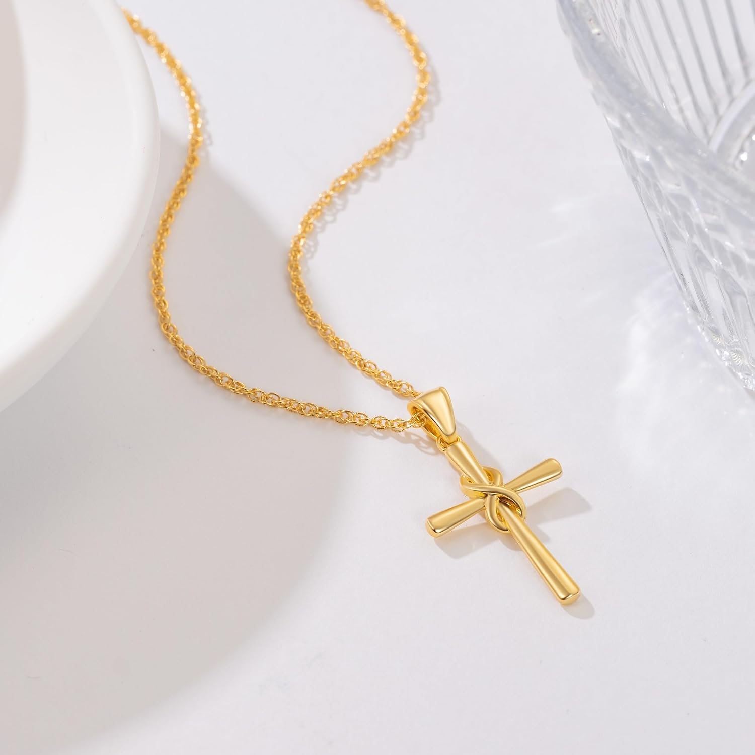 RAYSAM Cross Necklace for Women 14K Gold Cross Necklaces for Women Gold Crosses Chain Necklace for Womens Symmetrical and Refined Infinity Symbol Crosses Chain Pendant Necklaces for Womens 26mm