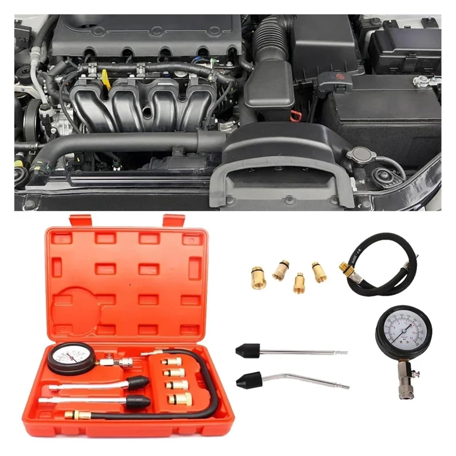 Auto Cylinder Compression Tester Kit w/M10-M18 Adapter 0-300PSI Gauge for Gasoline Engines Car Motorcycle Diagnostic Tools