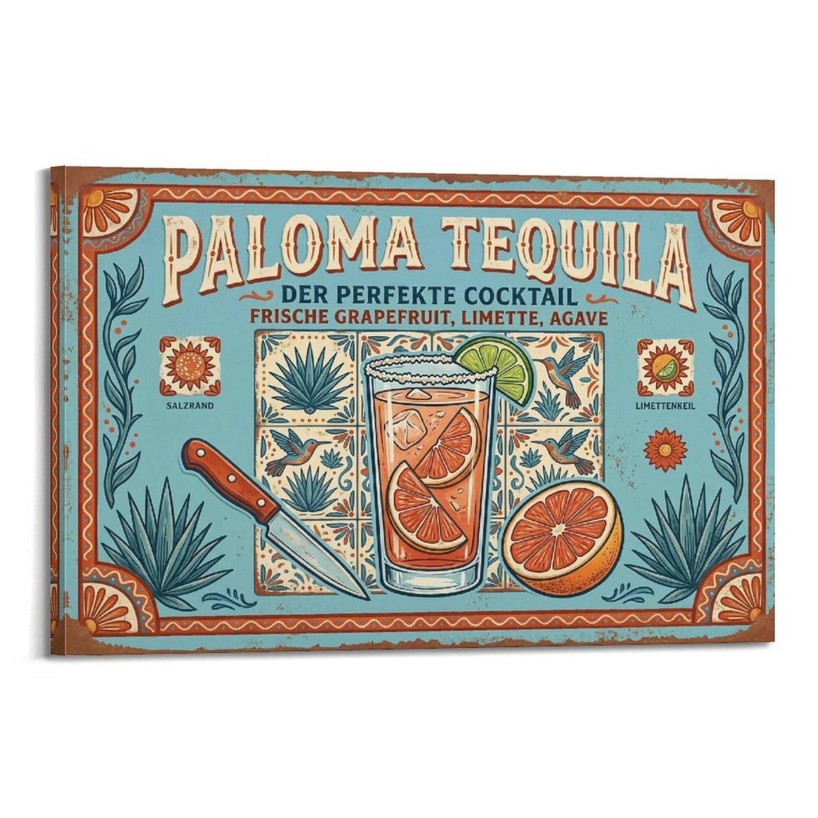 OKAHYS Paloma Poster Recipe Classic Cocktail Beverage Vintage Bar Modern Decorative Canvas Prints - Ideal Wall Art for Family, Man Cave, Game Room, Boys & Girls Bedroom 20x30inch