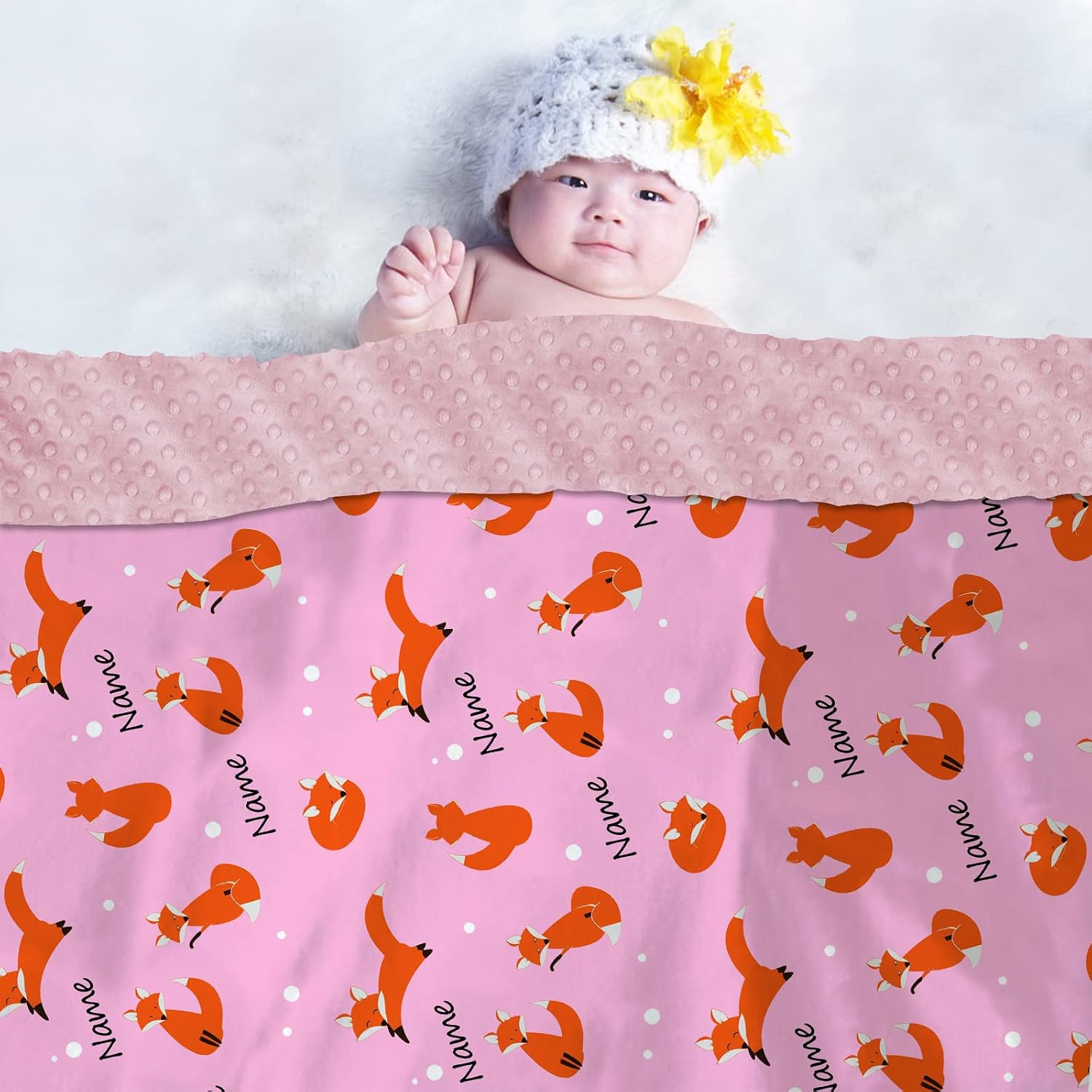 Personalized Adorable Fox Baby Blankets for Boys Kids, Custom Cute Fox Soft Minky Pink Blanket with Name - Soft Plush Toddler Baby Newborn Blanket, Birthday Gift for Infant Baby