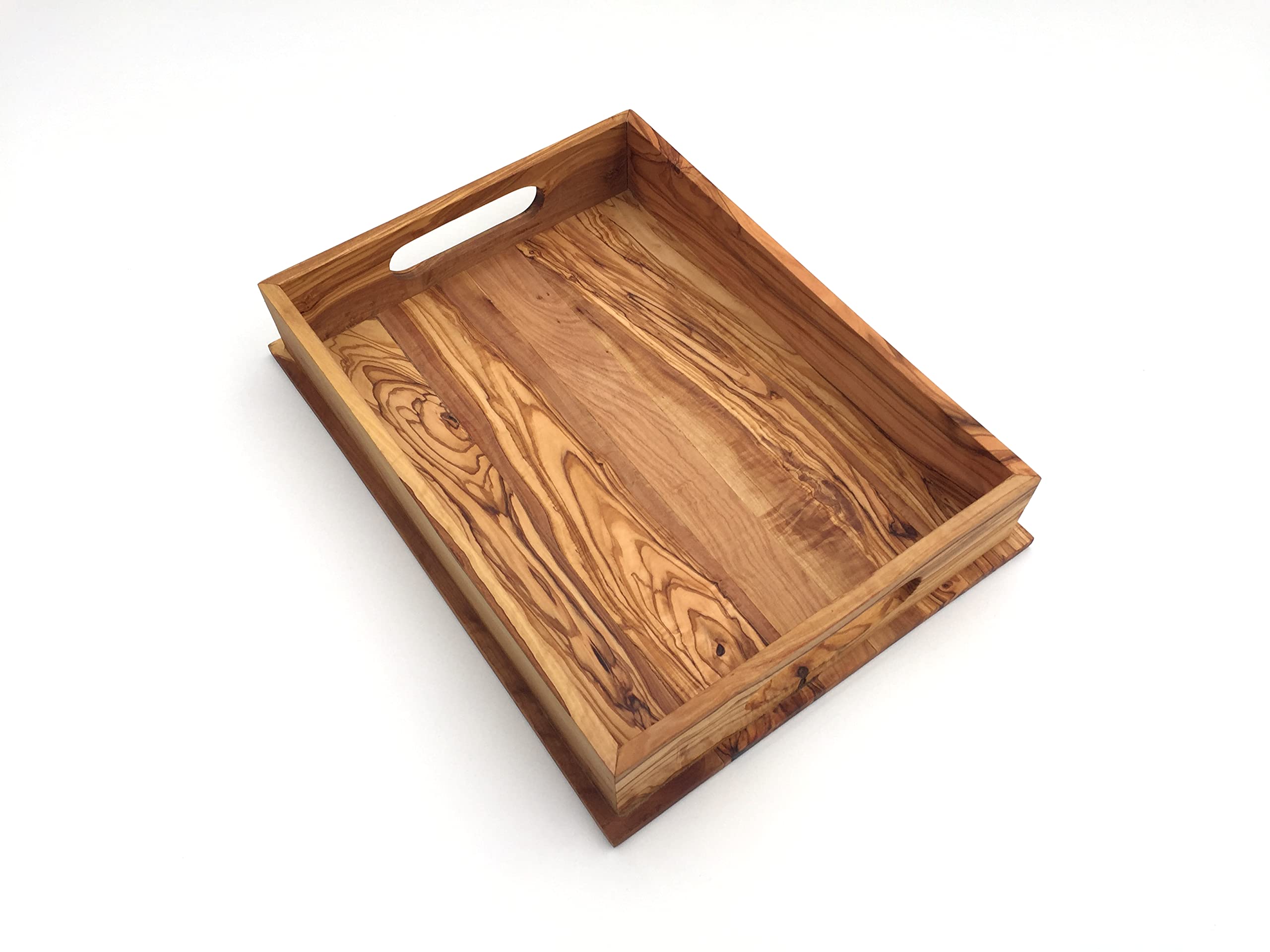 Bandeja para servir con 2 asas, rectangular, longitud 40 cm, bandeja de madera, hecha a mano de madera de olivo, regalo de alta calidad
