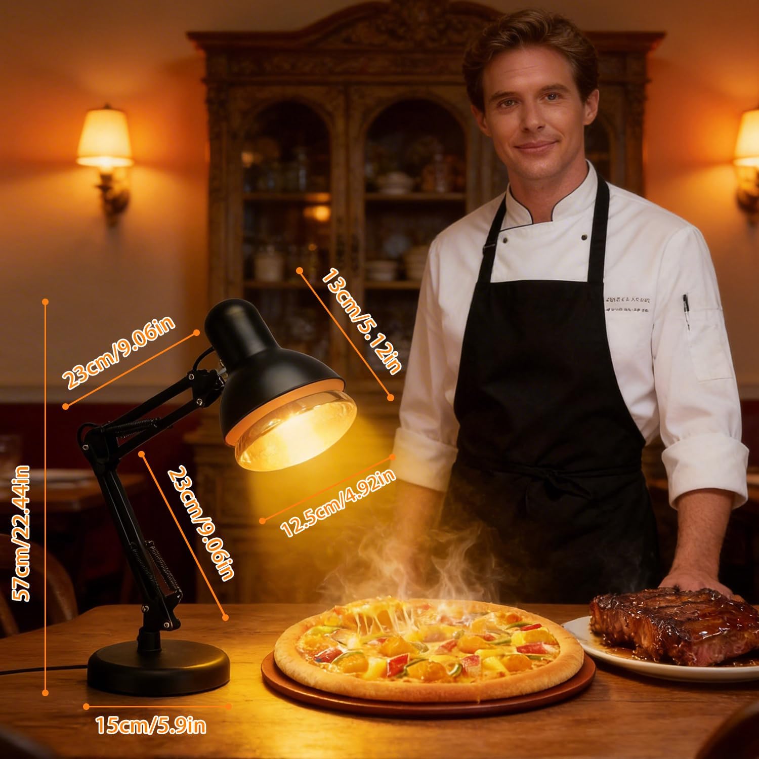 LEEVOT Heat Lamp for Food, Foldable Food Heating Lamp with 720° Adjustable Stand, Portable Food Warmer Lamps for Catering Buffet Restaurant Parties Pizza Chicken Fries 120V 60Hz