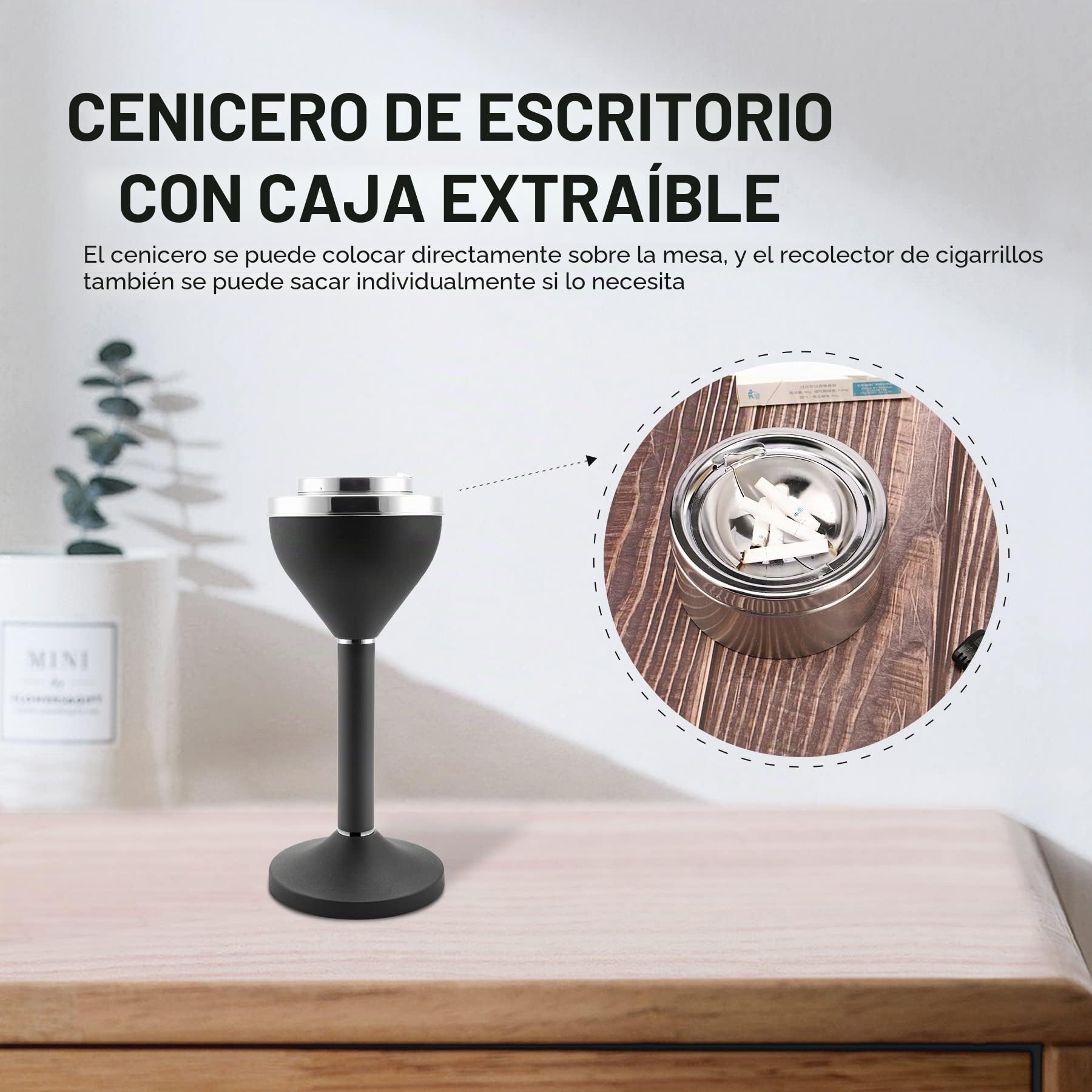 Anfrere Cenicero de pie al aire libre para patio, cenicero exterior grande y alto para eliminación de receptáculos de colillas de cigarrillos, ceniceros comerciales de metal con tapa, negro mate,