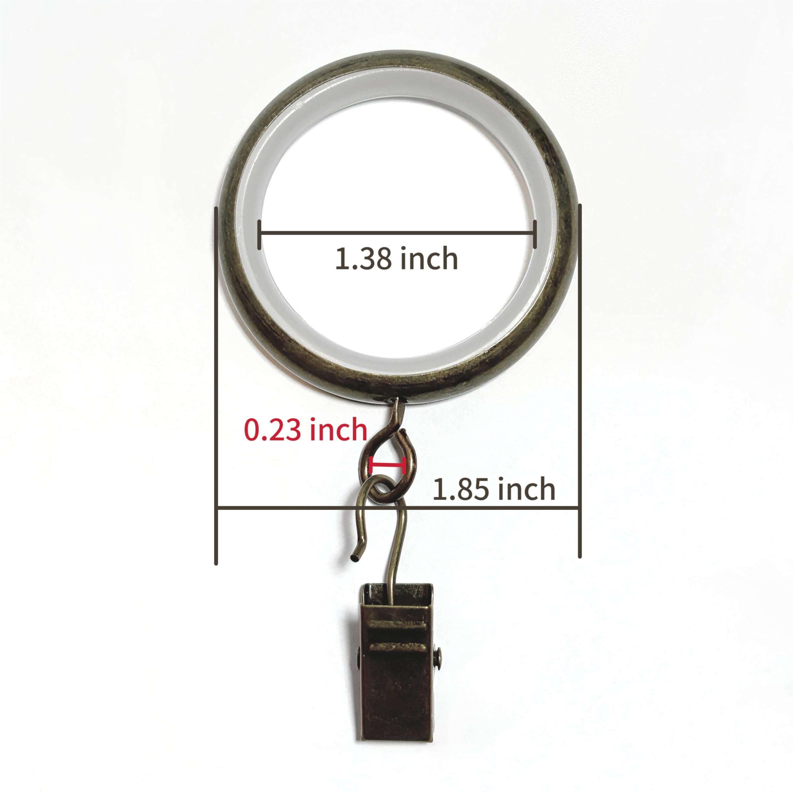 UEEBYLLIN 24 PCS Curtain Rings, Metal with Smooth, Quiet Nylon Inserts with Clips, 1.38