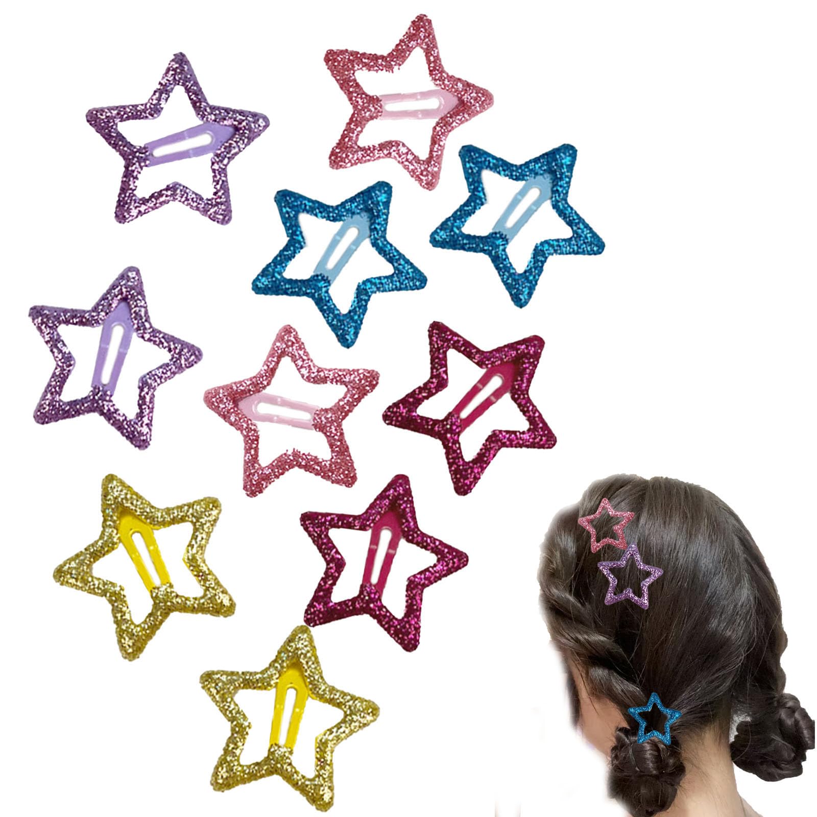 HUIKKJP かわいい星型ヘアクリップ 10/5 個入 カラフルスターヘアピン 前髪留め イベント用髪飾り