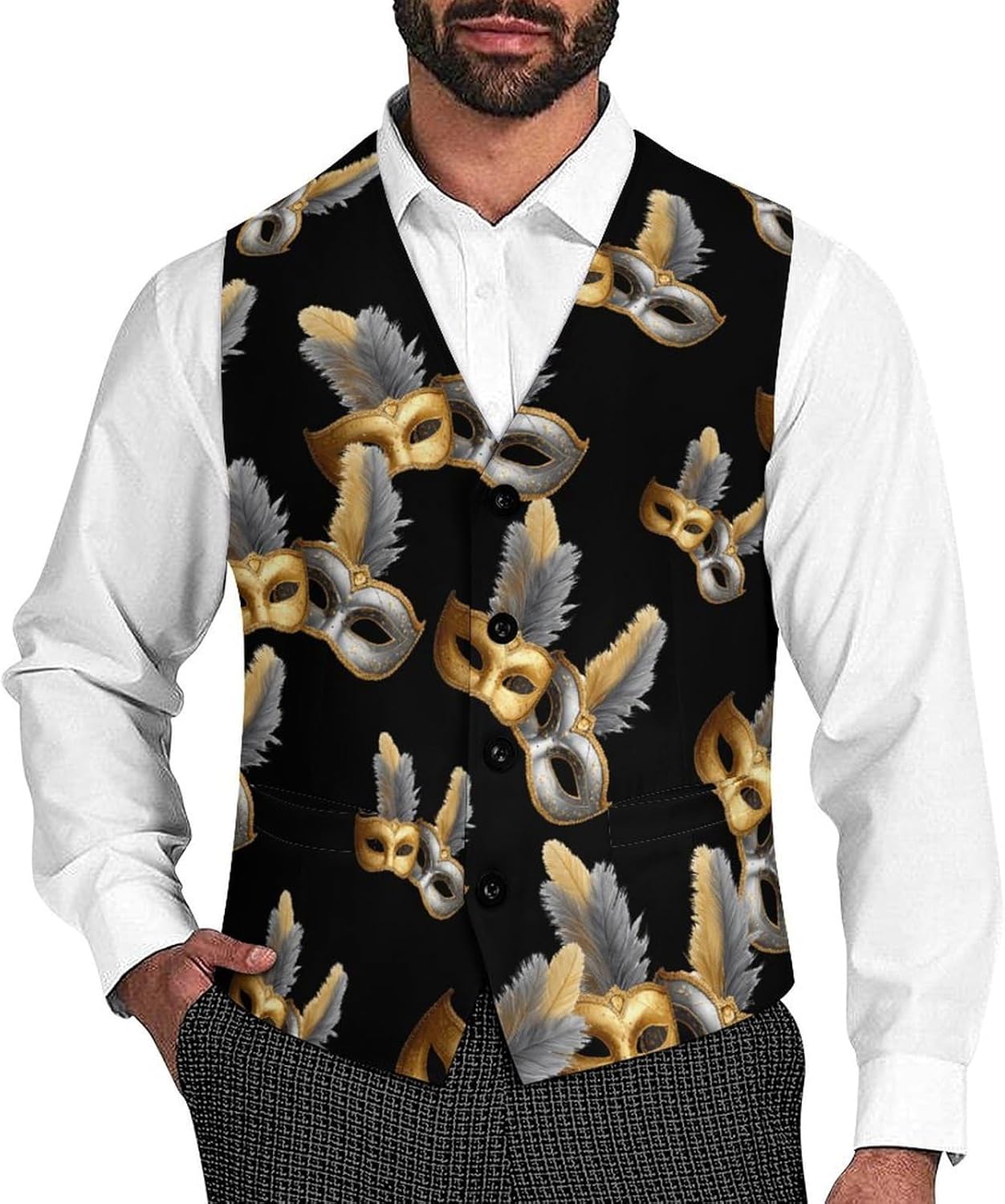 Mardi And Gras Mask Men's Suit Vest Formal Vests Casual Dress Fit Waistcoat Casual Tuxedo for Business