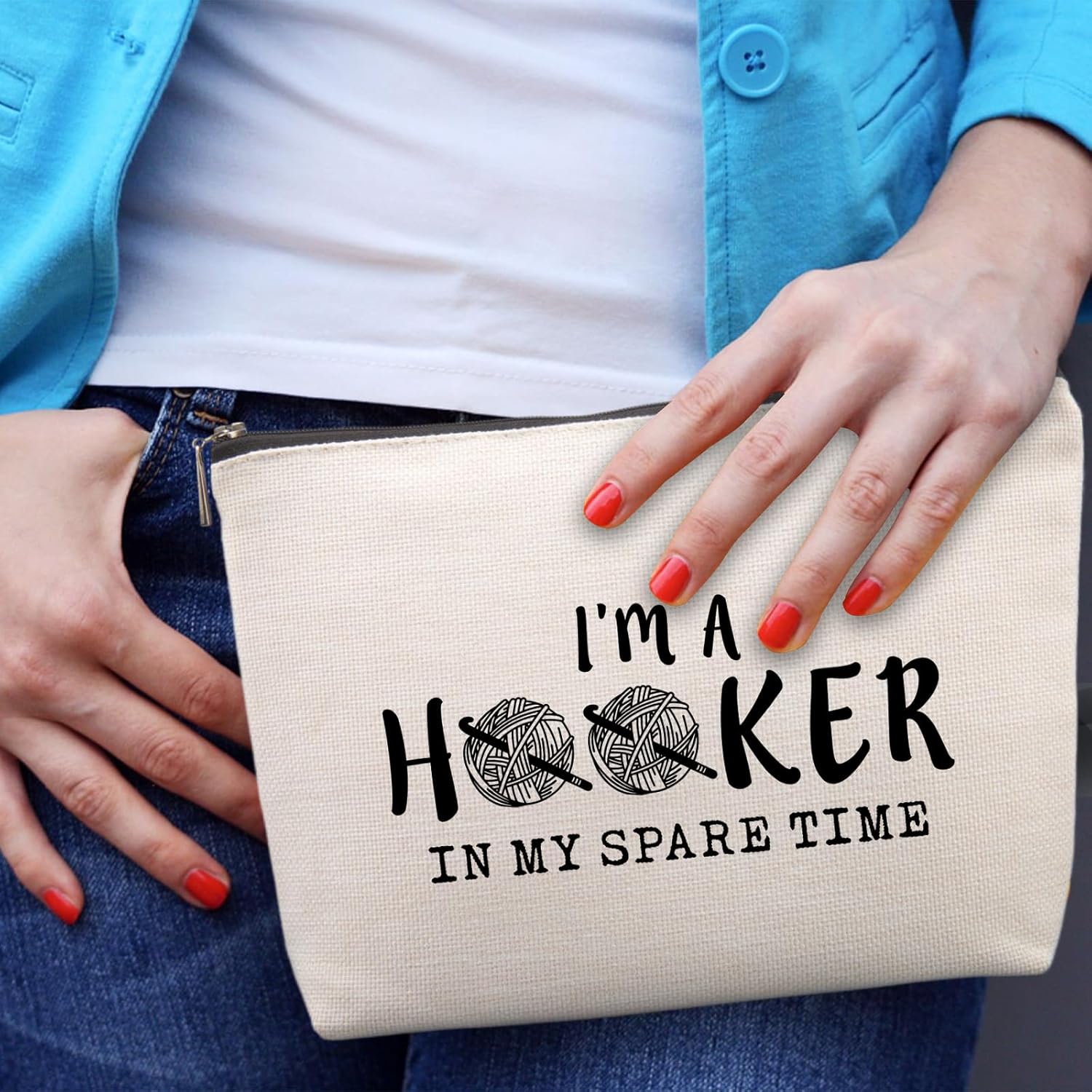 Funny Crochet Gifts Makeup Bag, Crochet Gifts for Crochet Lovers, Crochet Knitting Gifts Christmas Friendship Fun Gifts Funny Birthday Gifts for Women Friends Sister Mom Travel Cosmetic Bag - Image 4