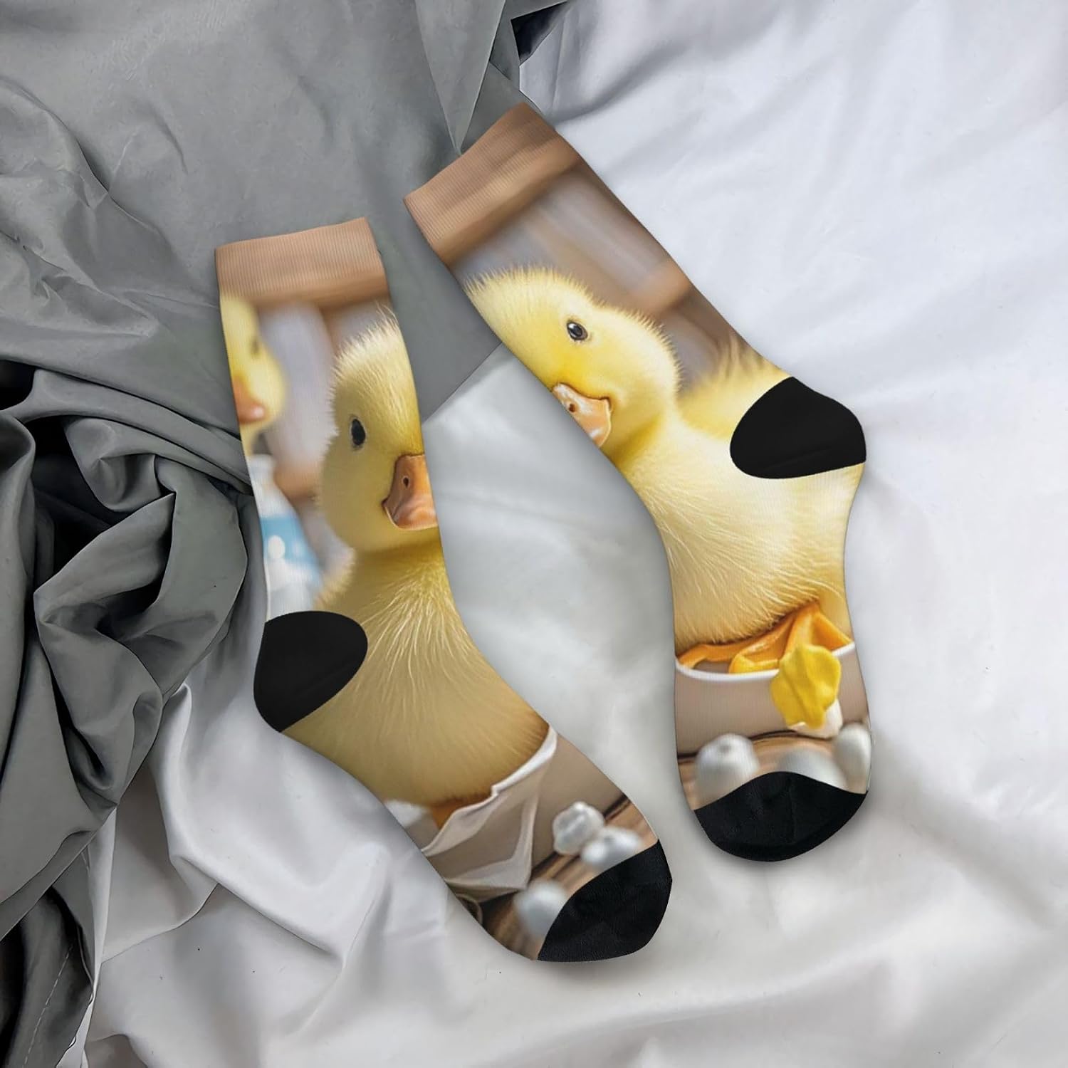 Socks for Women Men Warm Breathable Boot Socks Milk Duck Yellow Calf Socks Crew Sock for Hiking