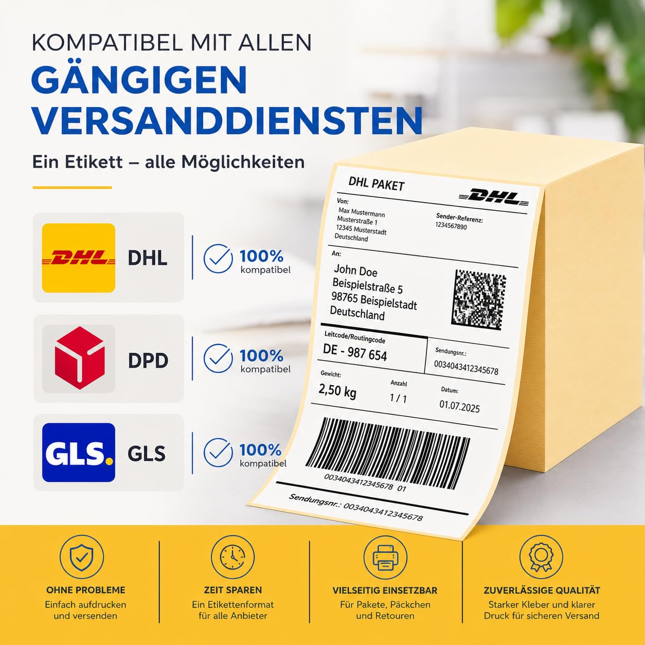 4000x DHL DPD GLS Versandaufkleber selbstklebend Aufkleber 4×6 DHL Etiketten (500 Stück 20 x 11 cm) Thermopapier Versandetiketten, Etiketten Papier für Drucker/Labeldrucker