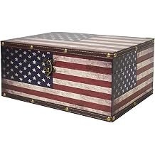 DreamsEden Decorative Storage Box, Large Wooden Keepsake Box with Lid | Vintage American Flag Memory Wood Storage Chest, Patriotic Shelves Home Decor Gifts, for Keep sake Memento Letters Photos