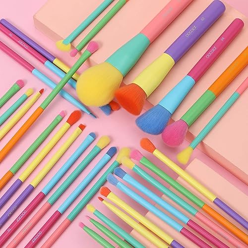 Miniatura 2 de Docolor Juego de brochas de maquillaje coloridas de 15 piezas + 16 brochas de sombra de ojos coloridas, juego de brochas de maquillaje sintéticas