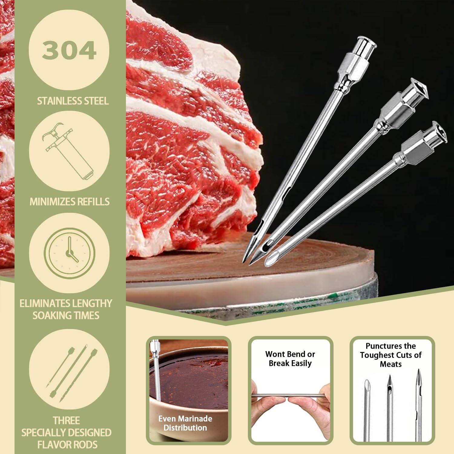 Turkey Meat Injector Syringe Kit with 3 Marinade Needles for BBQ Grill Smoker, 1 Cleaning Brush, 1 Oz Large Capacity Injector Marinades for Meats Black — Amazon image 2