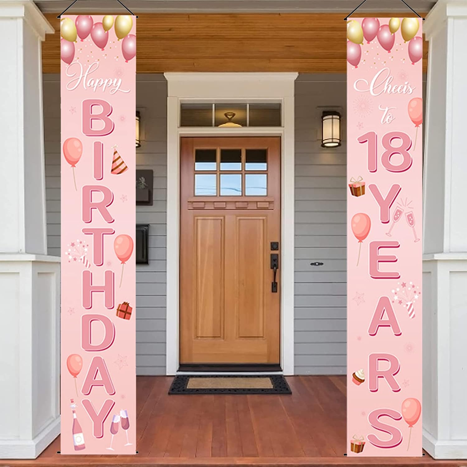 18th Birthday Party Door Banner Decorations,Cheers to 18 Years Birthday Banner Welcome Porch Sign Happy Birthday Banner Boy Girl Party Indoor Outdoor Decor (Pink) - Image 3