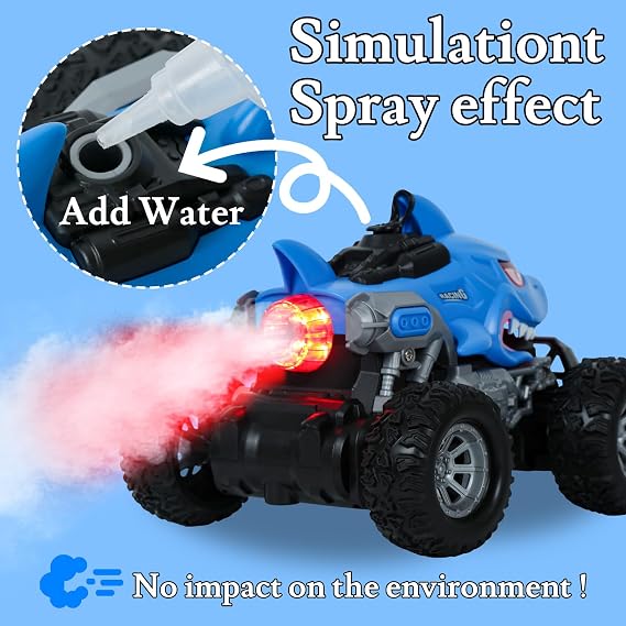 Remote Control Monster Truck for Boys, Shark RC Cars, RC Monster Truck with Spray LED Light, Gift Toy for Boys Kids