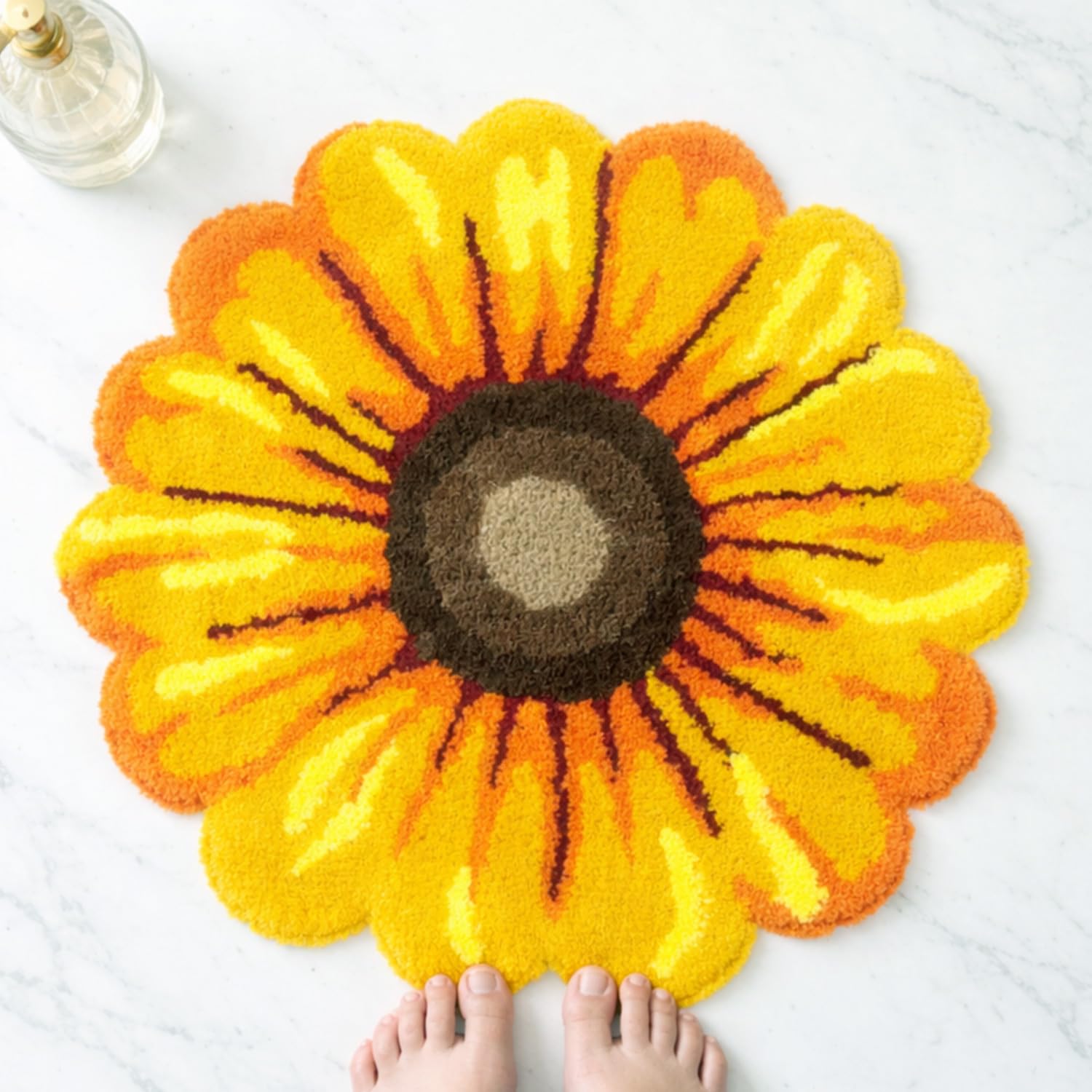 Tapis de bain à fleurs jaunes pour salle de bain, tapis de sol antidérapant et lavable en microfibre pour salon, maison, séchage rapide