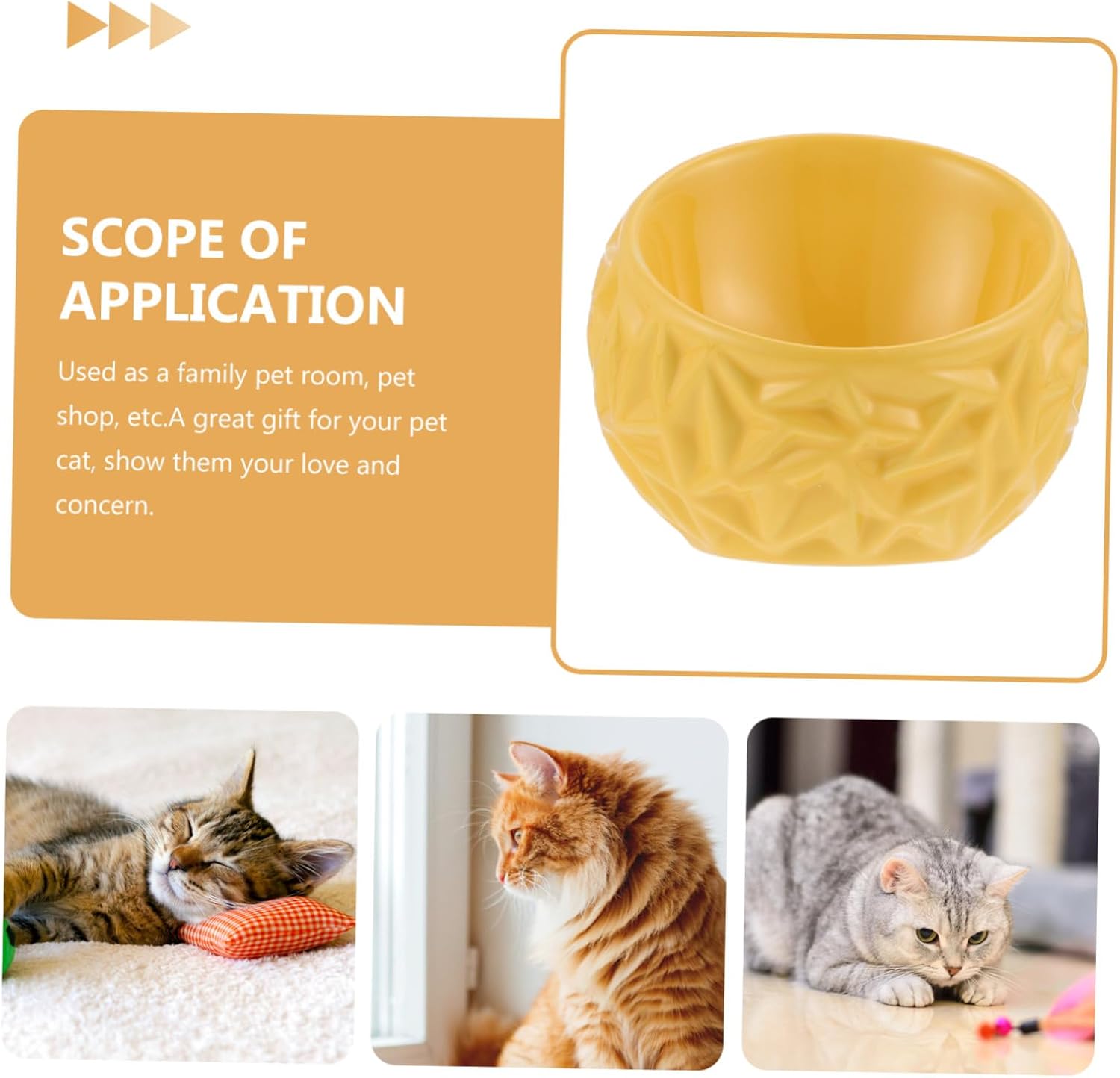 Creative Geometric Ceramic Cat Feeder Bowl Anti-Spill Kitten Food Dish Wear-Resistant Smooth Surface Easy-Clean Yellow Ring Design for Indoor Cats
