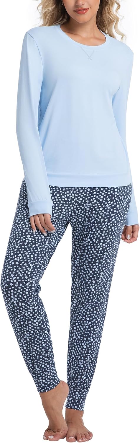 ENJOYNIGHT Womens Pajamas Set Long Sleeve Loungewear 2 Piece Pjs Sets with Pockets