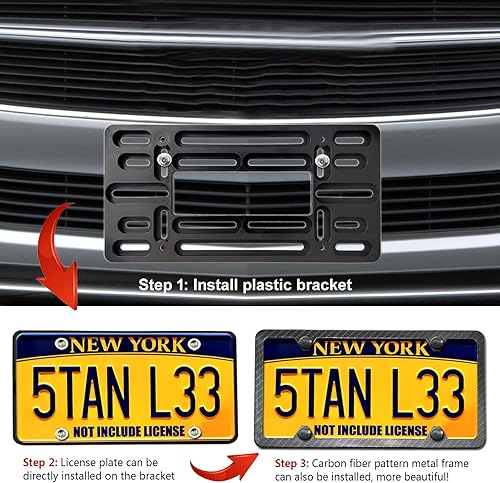 Miniatura 3 de Aootf Kit de montaje de placa frontal, adaptador universal de soporte de placa frontal, soporte de parachoques y marco de matrícula estilo fibra de