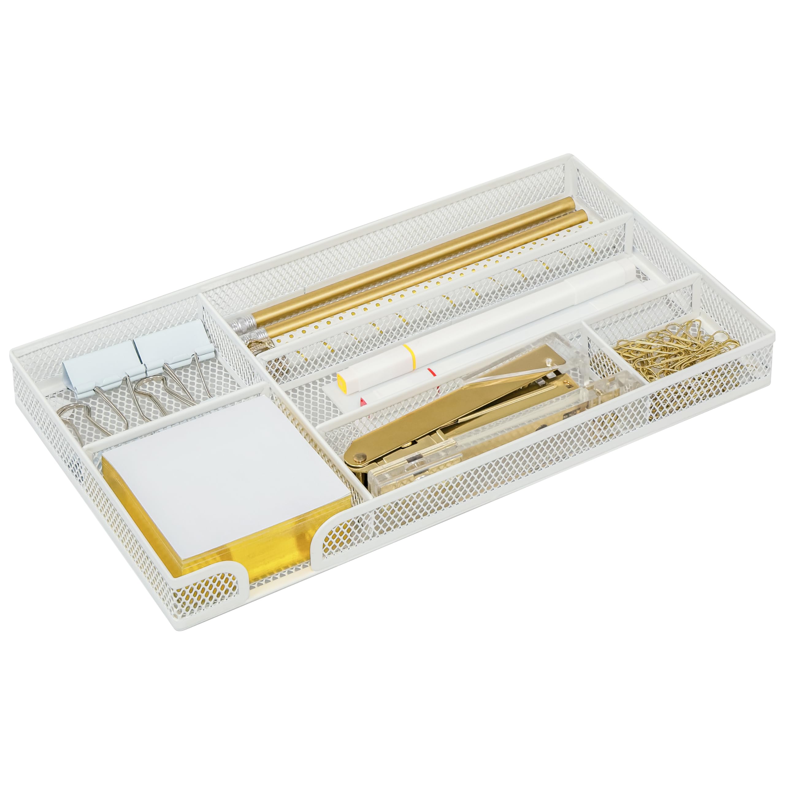 EXERZ Mesh Drawer Organiser Tray 6 Compartments Stackable Metal White