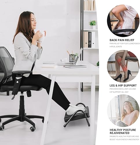 Miniatura 2 de FUSLITE Reposapiés para debajo del escritorio en el trabajo, reposapiés ergonómico para uso en la oficina, alturas, alivia el dolor en la parte
