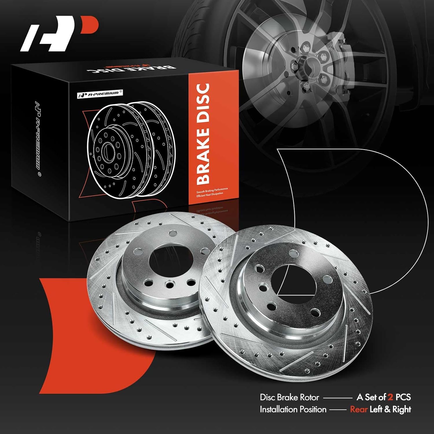 A-Premium 11.58 inch (294mm) Rear Drilled and Slotted Disc Brake Rotors Compatible with Select BMW Models - 323Ci/323i/328Ci 2000, 325Ci 2001-2006, 325i 2001-2005, 328i, 328is