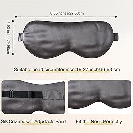ZIMASILK Adjustable 100% 22 Momme Mulberry Silk Sleep Mask for Sleeping, Filled with Premium Mulberry Silk, Softest & Breathable Eye Sleeping Mask (Blackish Grey)