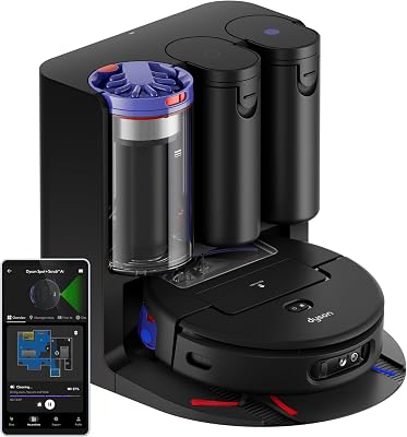 Dyson Spot+Scrub™ AI Wet Robot Vacuum with Mop – 18,000 PA – 200m runtime – AI Stain Elimination – Hardfloors & 4× Carpet Suction Boost for Pet Hair – 3in1 Self‑Cleaning/Self-Emptying Refill Dock