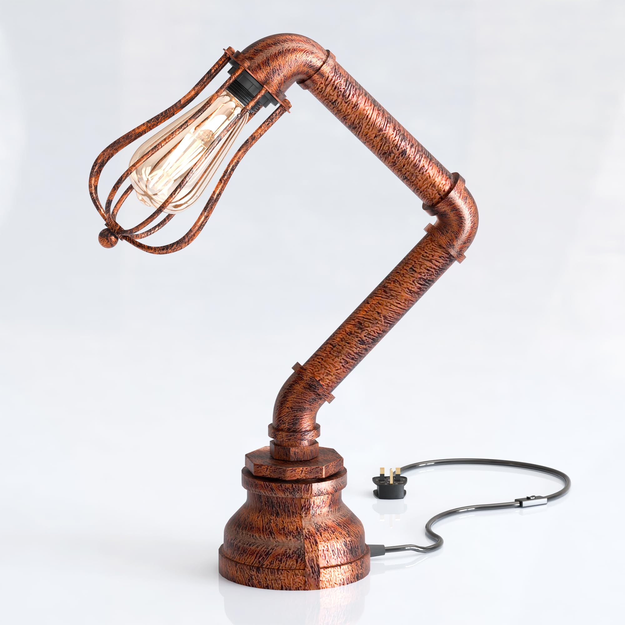 LEDSone Industrial Steampunk Pipe Table Lamp Vintage Retro Desk Light 31cm Rustic Red E27 Bedside Lamp for Living Room, Bedroom, Study, Office Décor — image 1