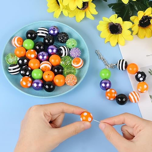 Miniatura 6 de 50 cuentas de goma de mascar de sirena de 0.787 pulgadas, 12 estilos mixtos de plástico jumbo, cuentas acrílicas gruesas y sueltas, cuentas