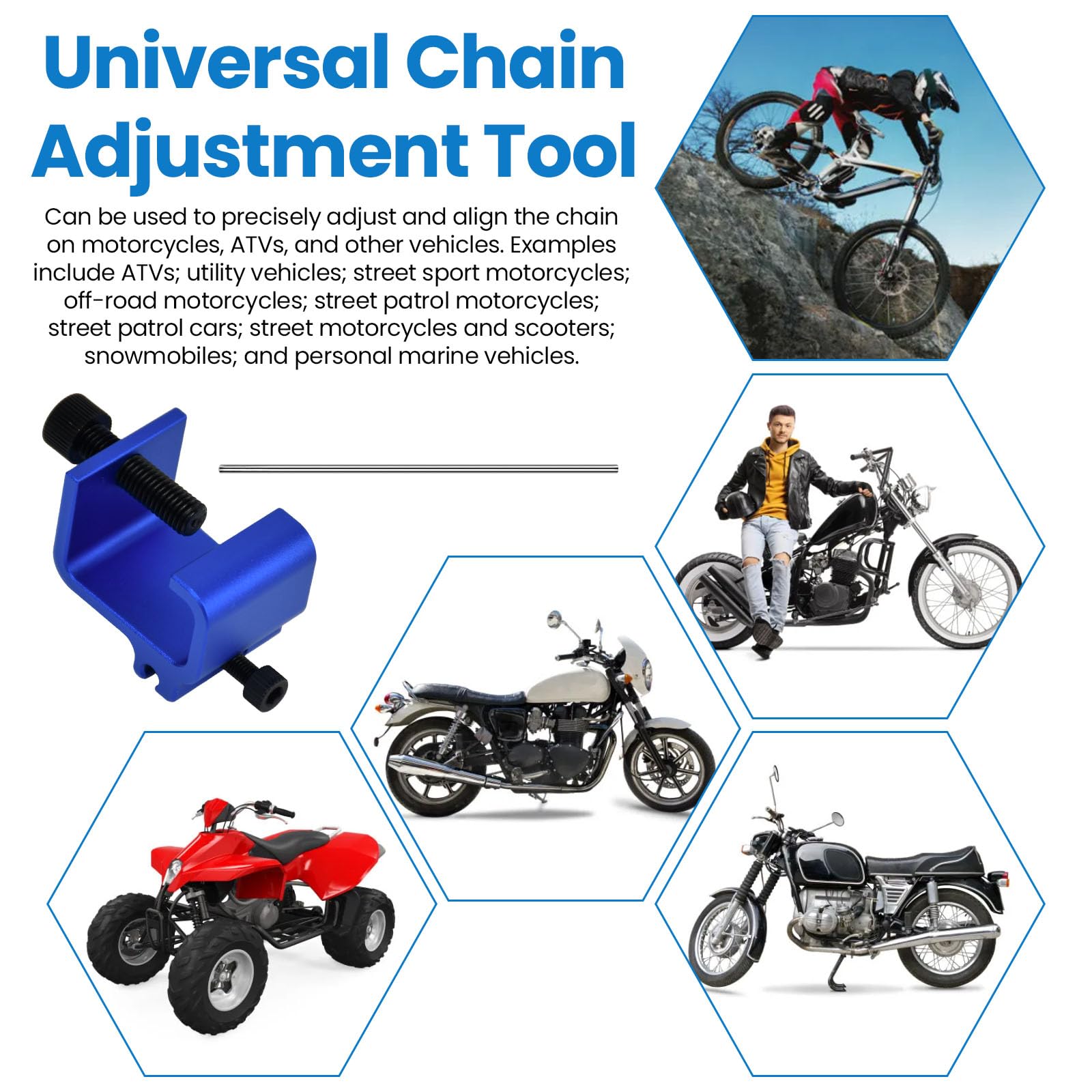 Set Attrezzi Allineamento Catena Per Moto E Quad, Strumento Rapido E Preciso Con Asta Visiva In Alluminio CNC, Blu