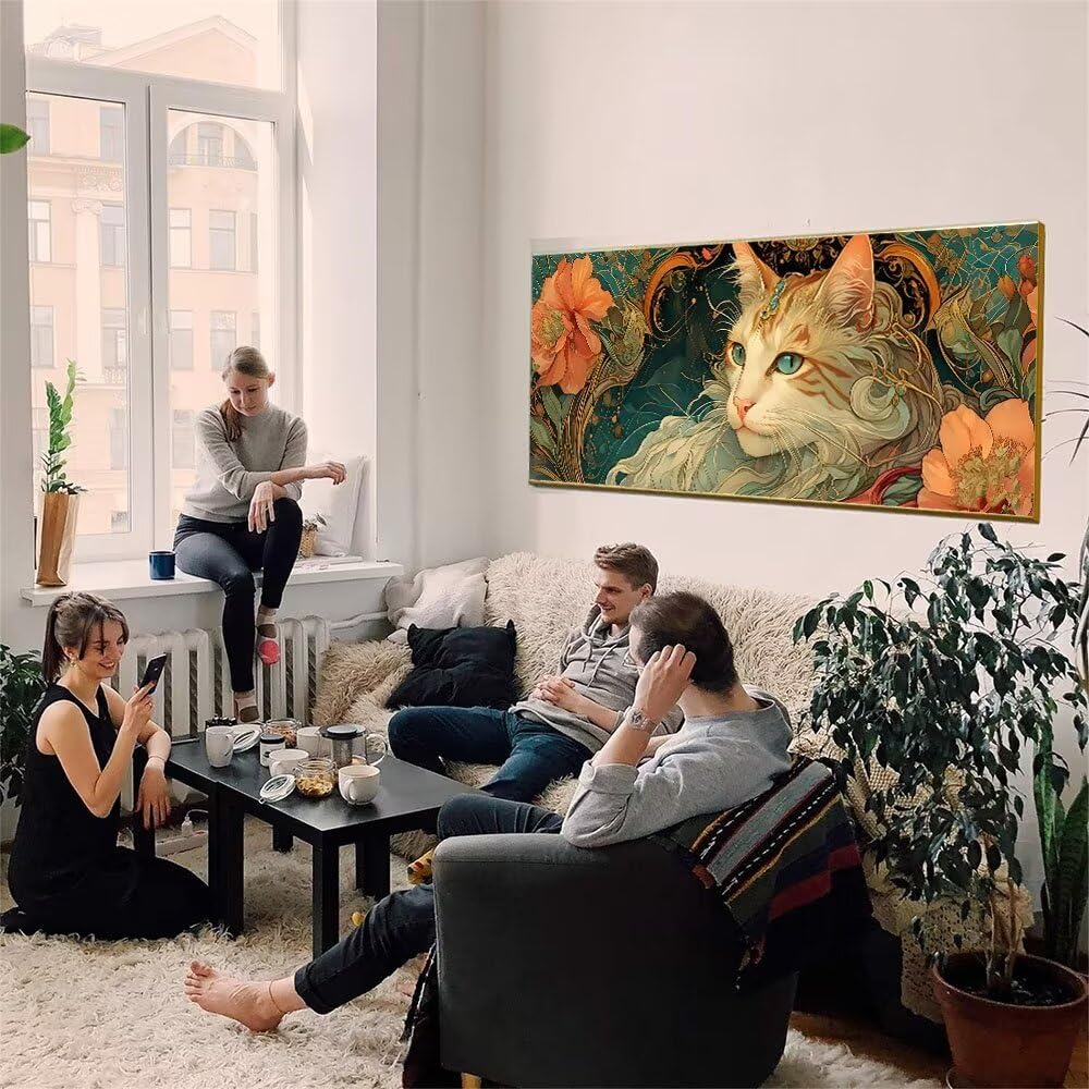 Malen Nach Zahlen Erwachsene xxl, Paint by Numbers Malen Nach Zahlen Blume Katze, DIY Geschenk Art mit Pinseln und Acrylfarben Handgemalt Ölgemälde Leinwand für Home Décor, Ohne Rahmen 80x160cm W-834
